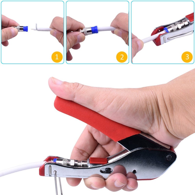 Gaobige Coax Cable Crimper Tool Kit, rg6 rg59 Coaxial Compression Tool, Wire Stripper, 10pcs RG6 F Connectors - Image 2